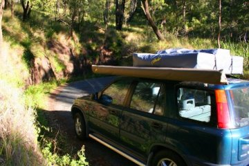 mounted on roof tent rails